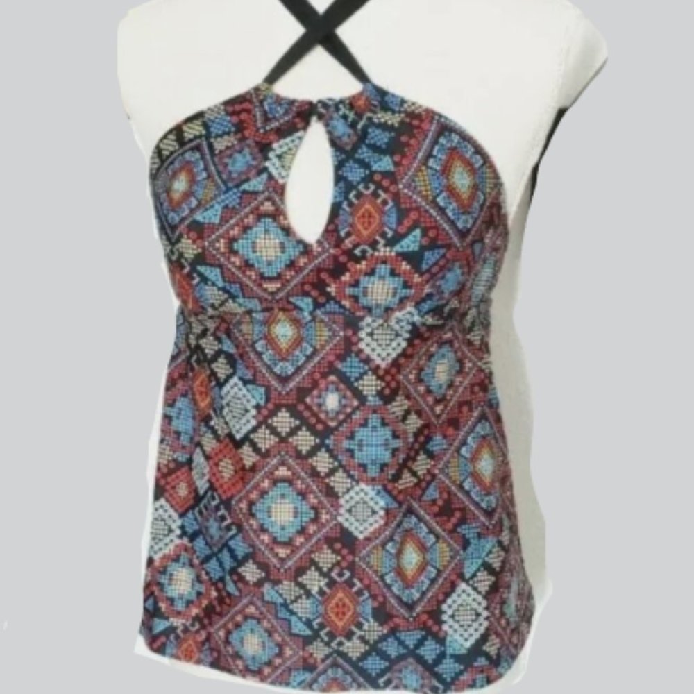 Red and Black Geometric Mossimo Tankini Top Size Medium